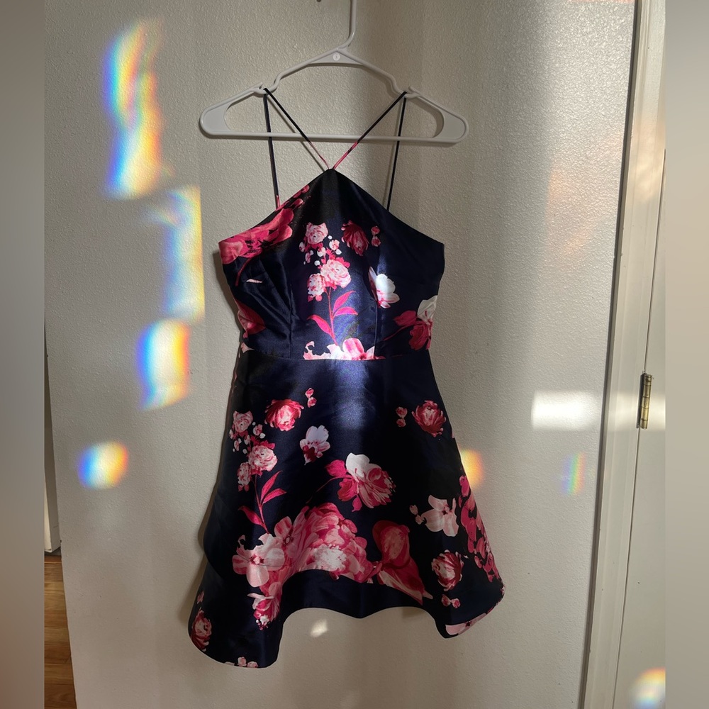 Navy Blue Floral Pink Mini Dress Size 3